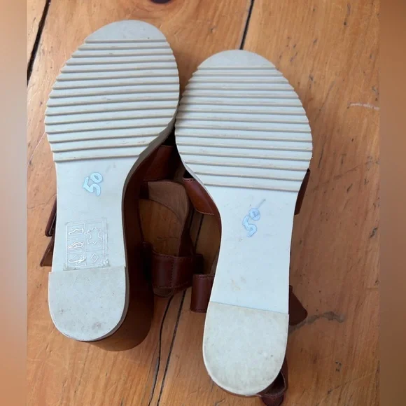 Robert Clergerie Brown Leather Wedge Sandals Size 7 Made in France - Picture 8 of 9